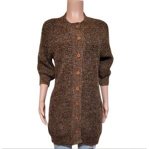 Pulp women's crew neck button-up 3/4 sleeved knit brown cardigan sweater M